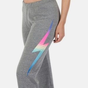 Aviator Nation Gray Track Joggers with Rainbow Lightning Bolt